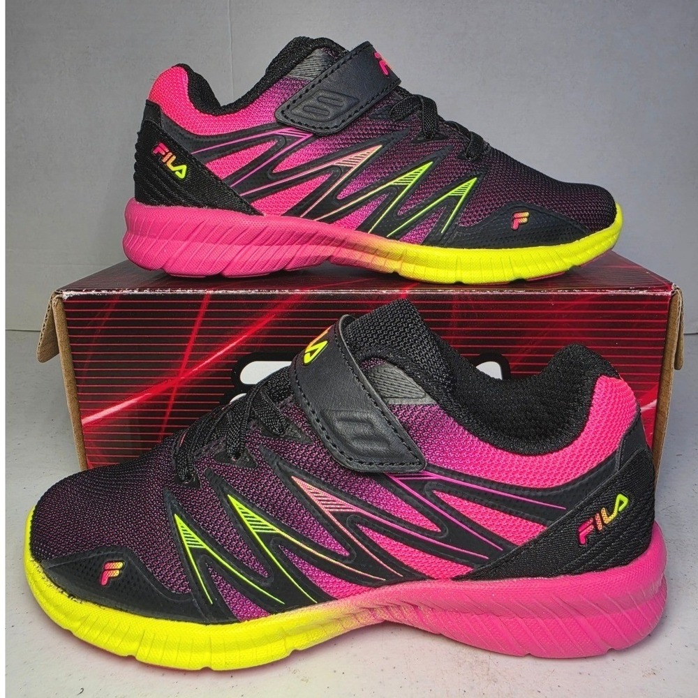 FILA Fantom 8 Strap Kids Sneakers Black Pink Yellow kids Size 13, New